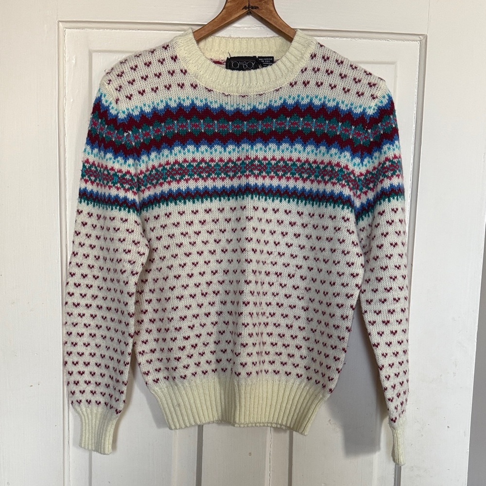Vintage Tomboy LeSport Multicolor Crewneck Ski Sweater.